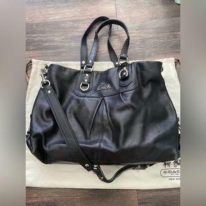 Large black leather coach purse, slightly worn - great condition